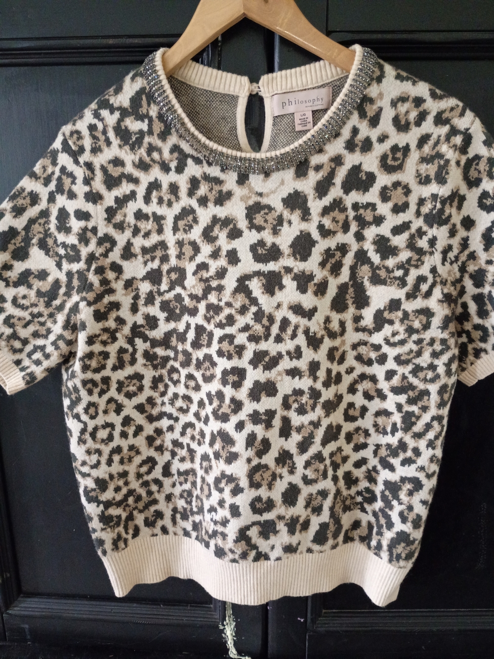 Philosophy Leopard-Print Short Sleeve Sweater - Cream & Black